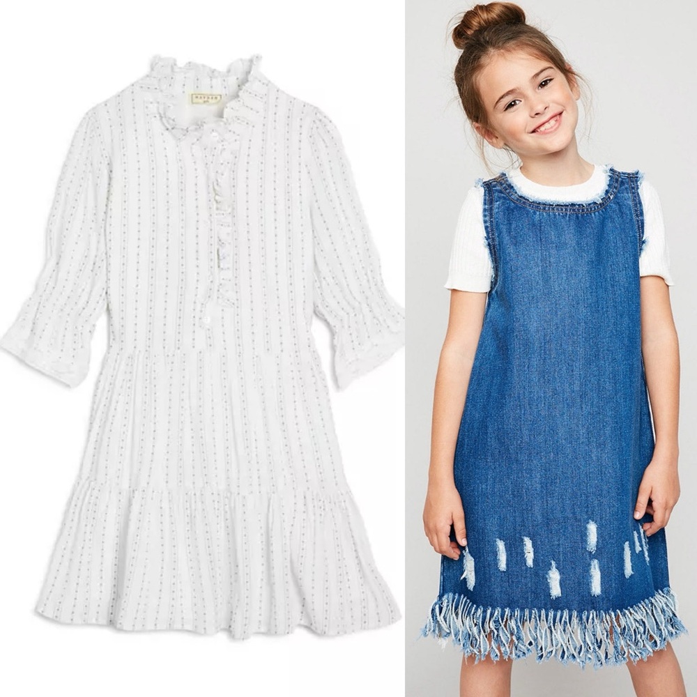 NWT‎ Hayden Girl LOT OF 2 Dresses Size L Distressed Denim/Tiered Ruffle Lace